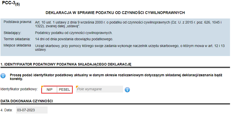 deklaracja w sprawie podatku od czynności cywilnoprawnych pcc-3